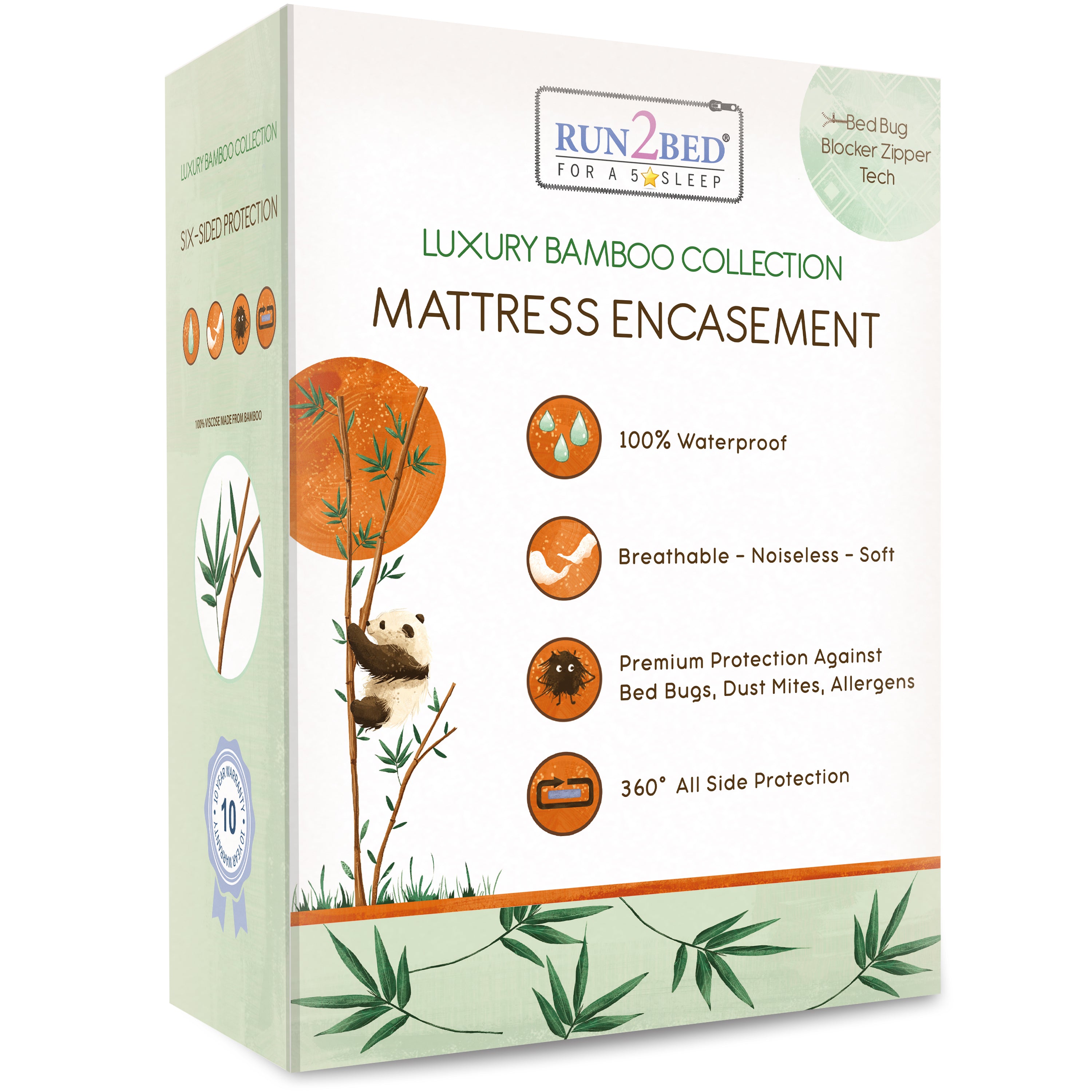 RUN2BED Bamboo Zippered Bed Bug, Dust Mite Proof Breathable